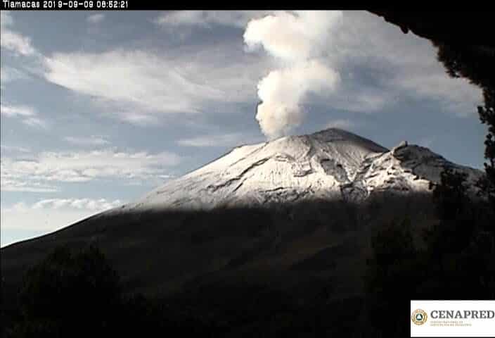 Reporte monitoreo del volcán Popocatépetl del 9 de septiembre