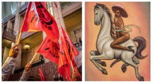 Campesinos protestan en Bellas Artes por pintura de Zapata