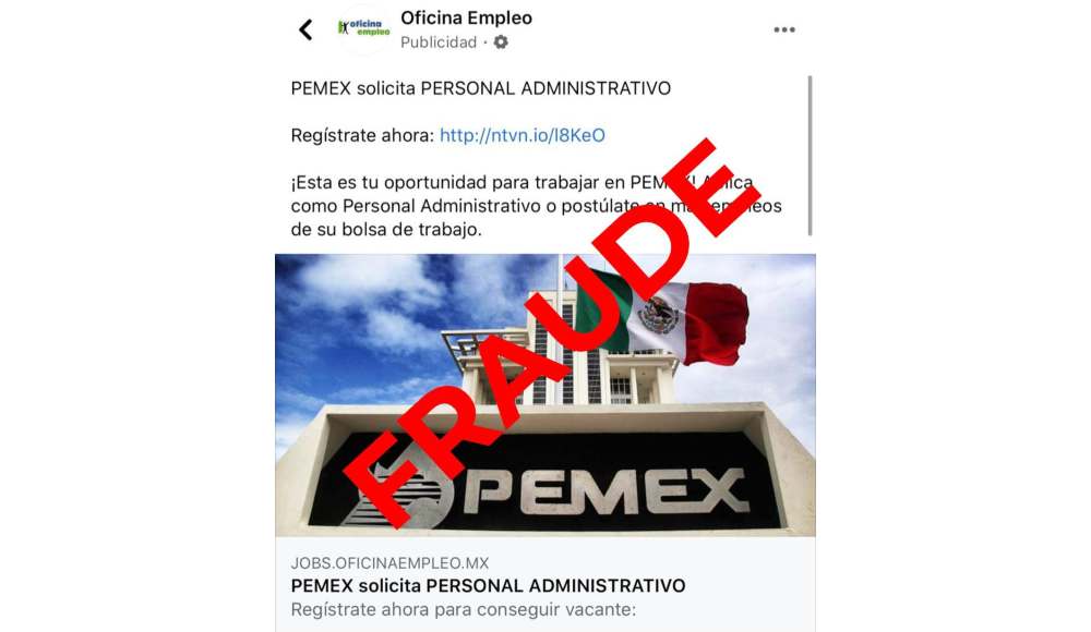 Advierte Pemex sobre fraude por medio de ofertas laborales falsas