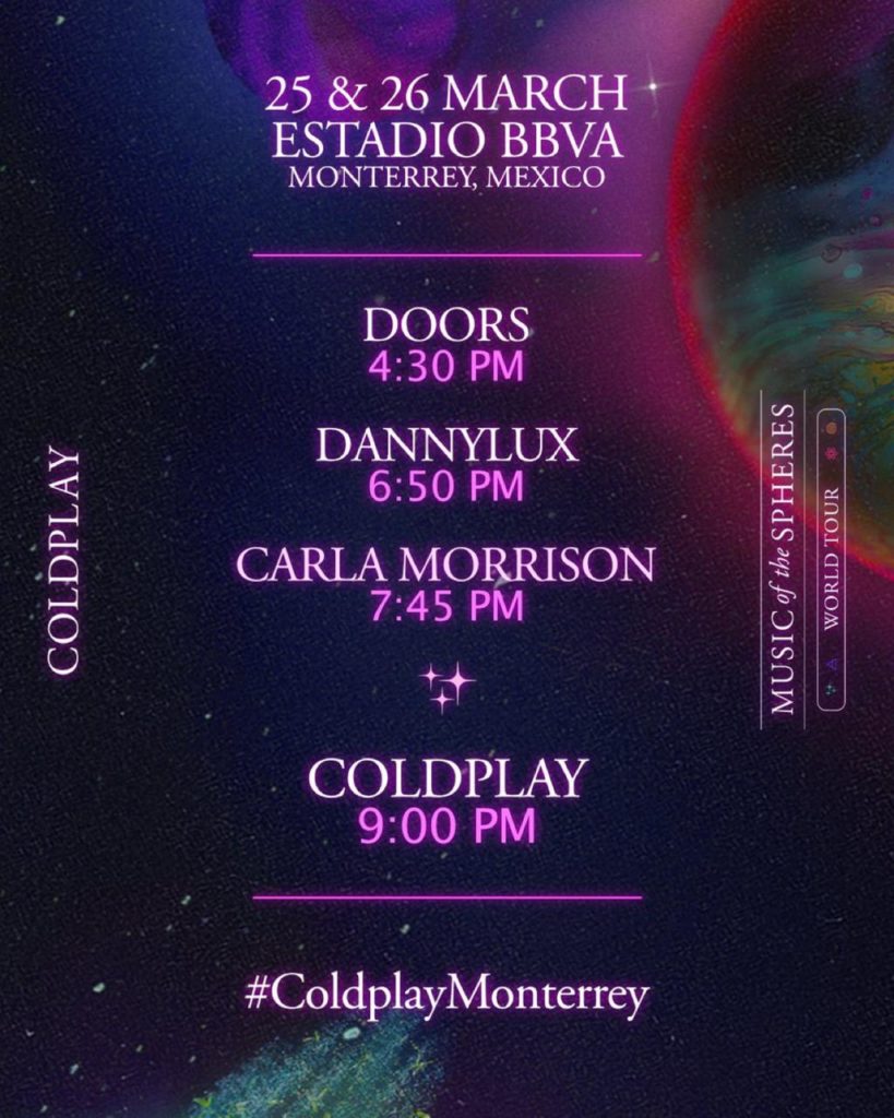 Horarios Coldplay en Monterrey