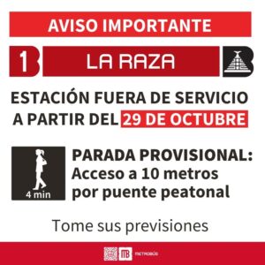 Anuncia Metrobús cambio temporal de parada en estación La Raza de Línea 1 por obras