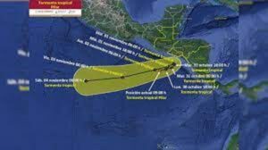 La tormenta tropical Pilar se localiza frente a las costas de El Salvador y Honduras