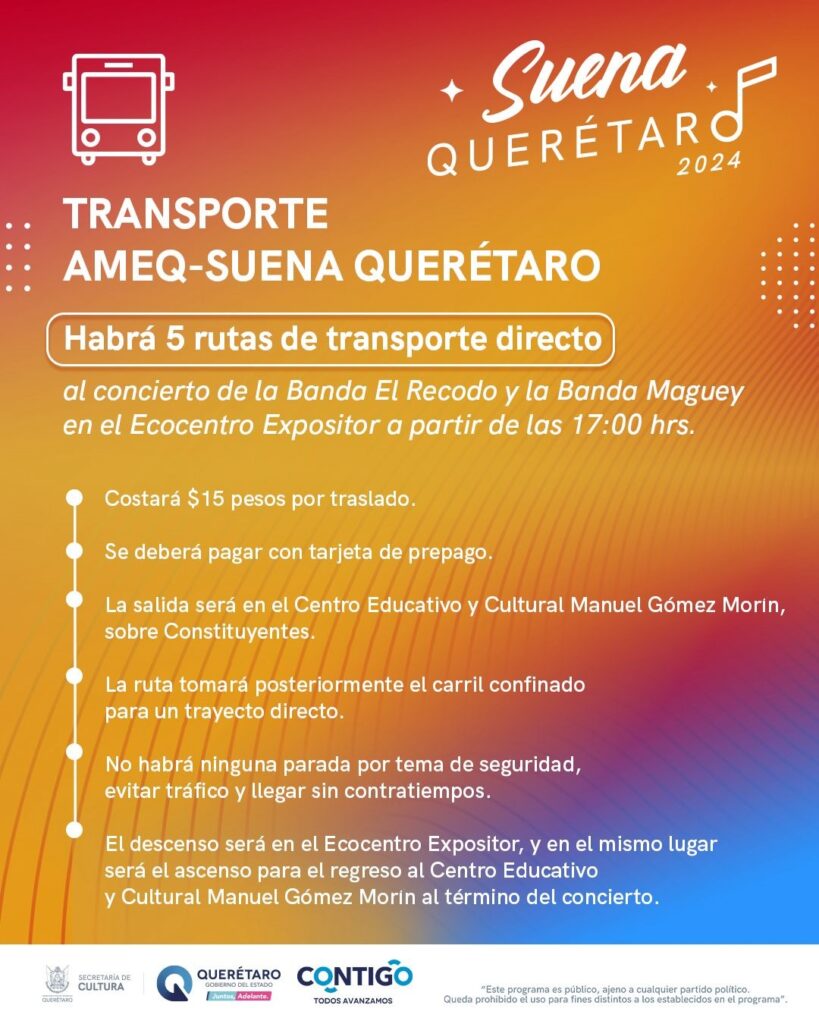 Querétaro anuncia transporte para Festival Suena Querétaro
