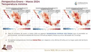 En el periodo enero-marzo se prevén temperaturas mínimas por arriba del promedio climatológico en la mayor parte de México
